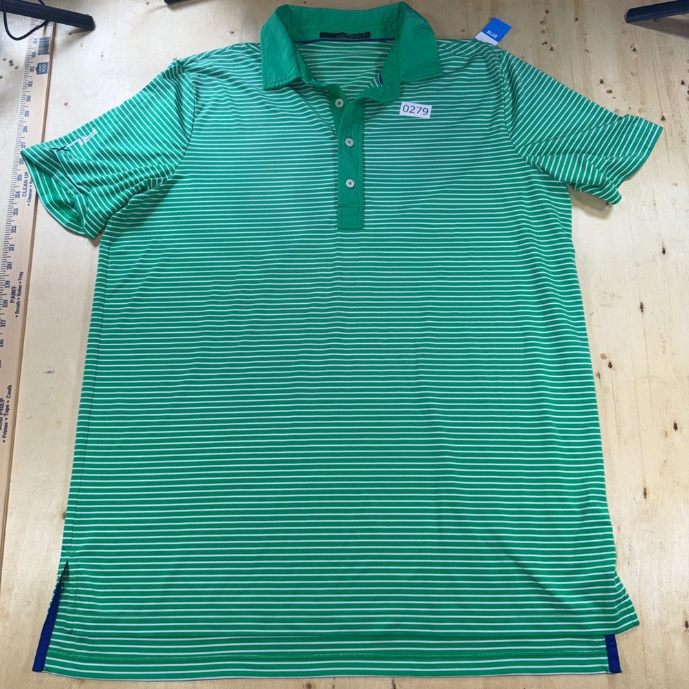 Polo Ralph Lauren RLX Mens L Golf Polo Shirt Green White Striped Stretch